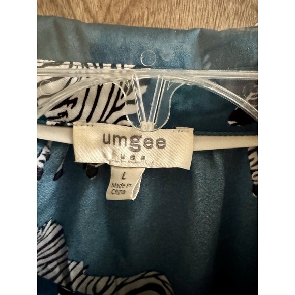 Umgee Boutique Satin Zebra Babydoll Top Dress Turquoise Button Down Flowy Sz L - Picture 3 of 11